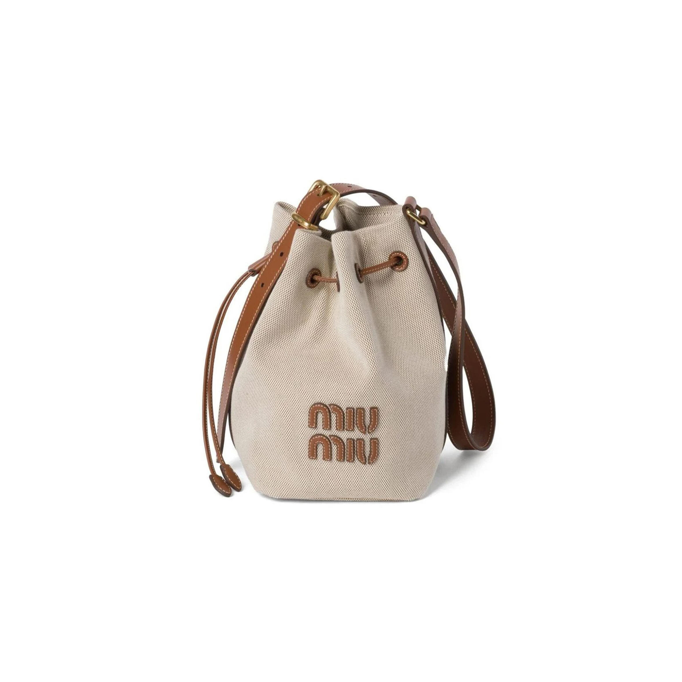 MIU MIU LOGO-LETTERING CANVAS BUCKET BAG 5BE089 (29*23*17cm)